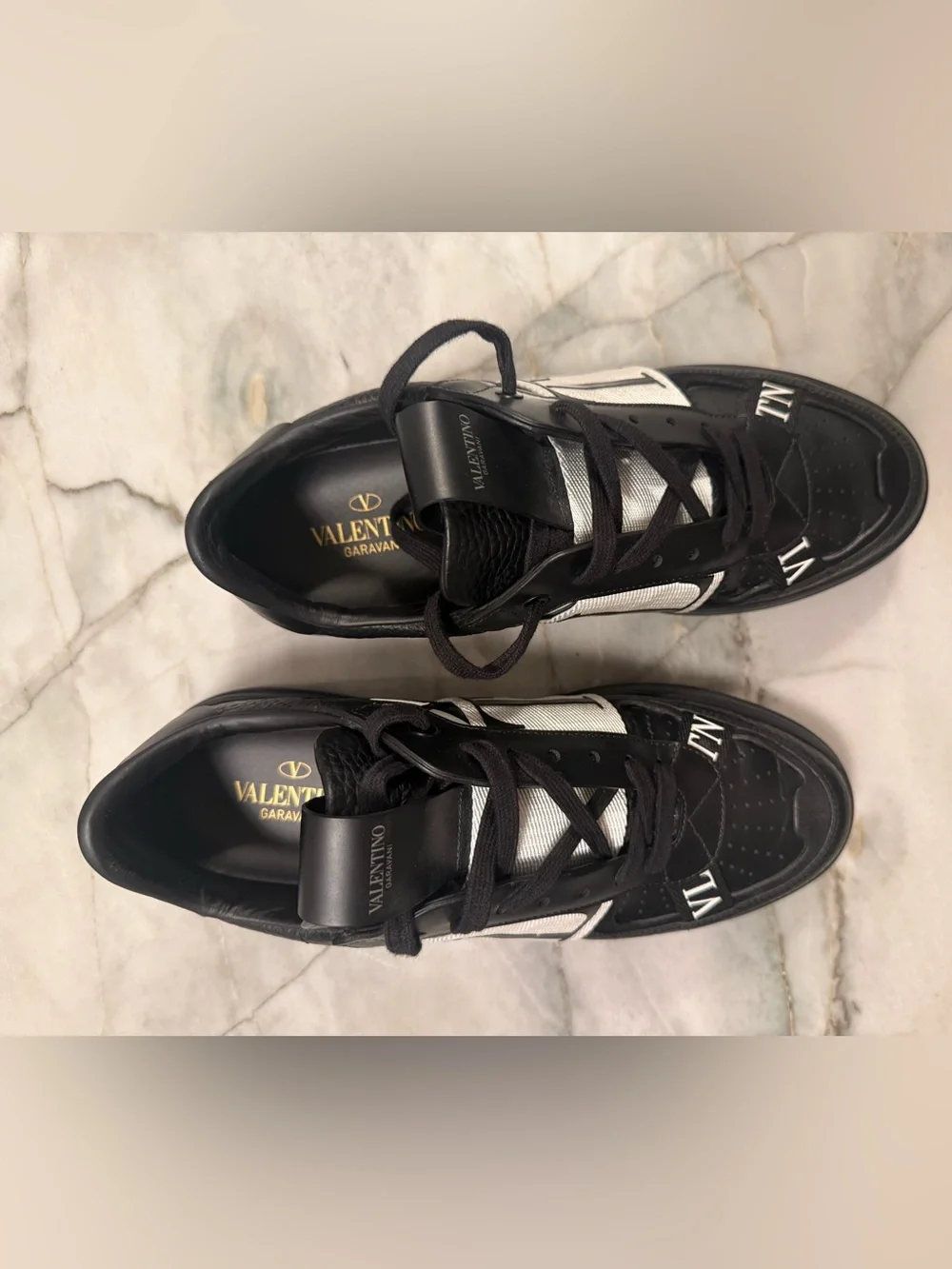 Valentino Garavani Black and White VLTN Strap Sneakers. Never worn